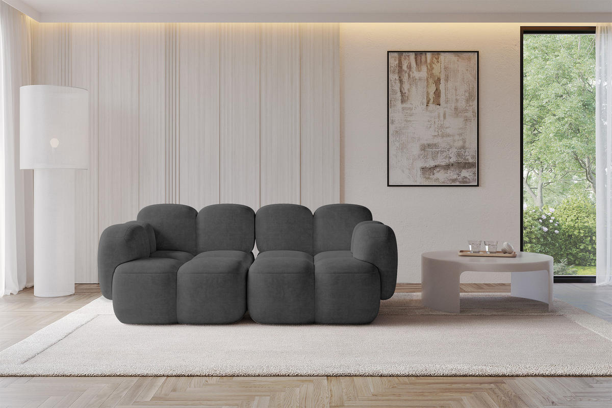 2-SITZER modulares Sofa Miko-S1 214x118x75 cm Dunkelgrau Velours - Dunkelgrau/Schwarz, Holzwerkstoff/Kunststoff (214/75/118cm) - ALTDECOR