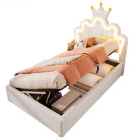 POLSTERBETT 90/200 cm mit LED-Lichtband, verstellbarem Kopfteil und hydraulischem Bettkasten aus PU, Weiß - Weiß, Leder (90/200cm) - Redom