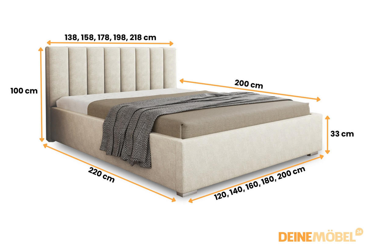 POLSTERBETT GORDON 200/200 in Velours Ecru - Ecru, Holz/Holzwerkstoff (200/200cm) - Deine Möbel 24
