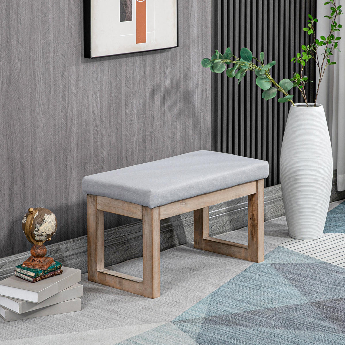 FUSSBANK, Fußhocker, Polsterhocker, Grau - Grau, Kunststoff (38/42/68cm) - HOMCOM