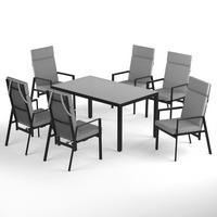 GARTENESSGRUPPE - 7-teilig - Aluminium / Polyester - Anthrazit / Grau - Anthrazit, Glas/Textil - home24