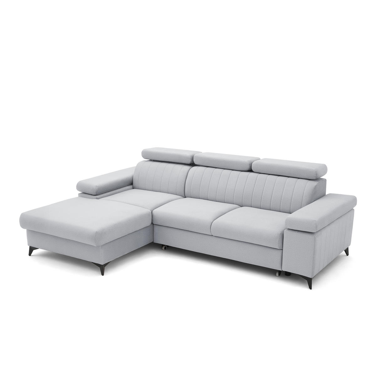ECKSOFA FELIX L Links mit Schlaffunktion Velours Hellgrau - Hellgrau/Schwarz, Holz/Textil (257/176cm) - Muffo