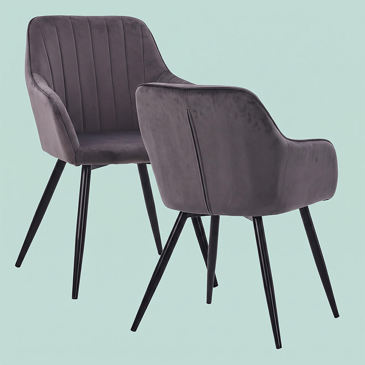 STOL Antracit matstol 2-pack sammet metall - Antracit, Trä/Textil (56/81/61cm) - Relaxdays