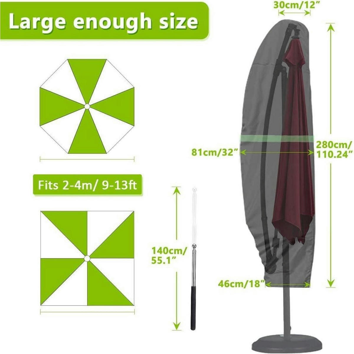 SONNENSCHIRM Schutzhülle mit Stab, 2-4m Durchmesser - Multicolor, Textil (24/3/29cm)