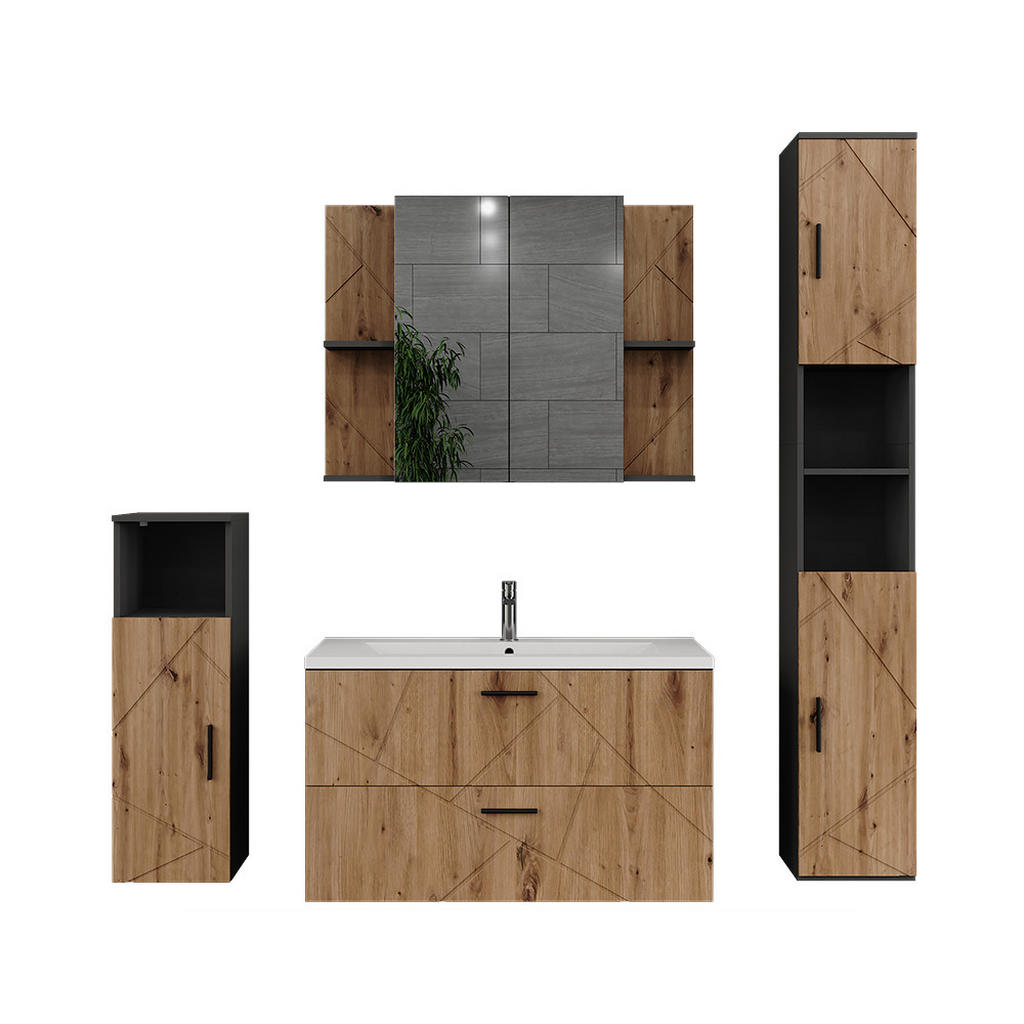 SET MOBILIER BAIE Irma, antracit/Stejar auriu, 5 piese