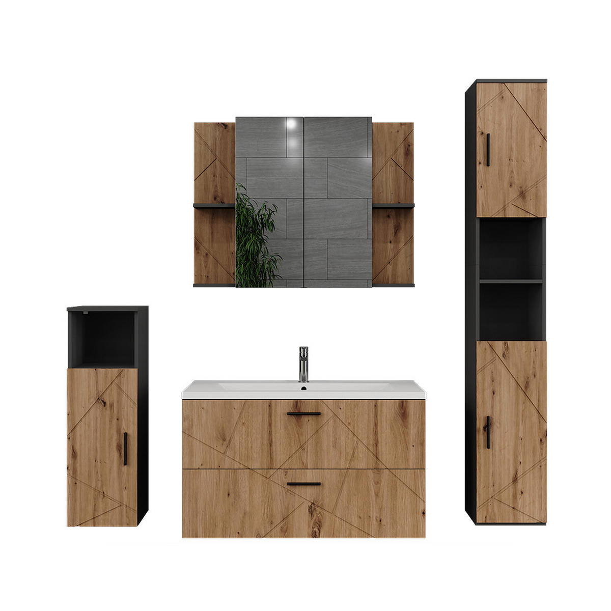 KOUPELNOVÁ SESTAVA NÁBYTKU Irma Antracit - antracitová/dub artisan, kompozitní dřevo (100/57/44.6cm) - Vicco