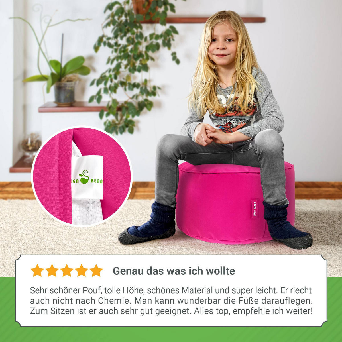 SITZSACK-HOCKER Pouf "Stay" 45x25cm - Pink, Textil (45/25/45cm) - Green Bean