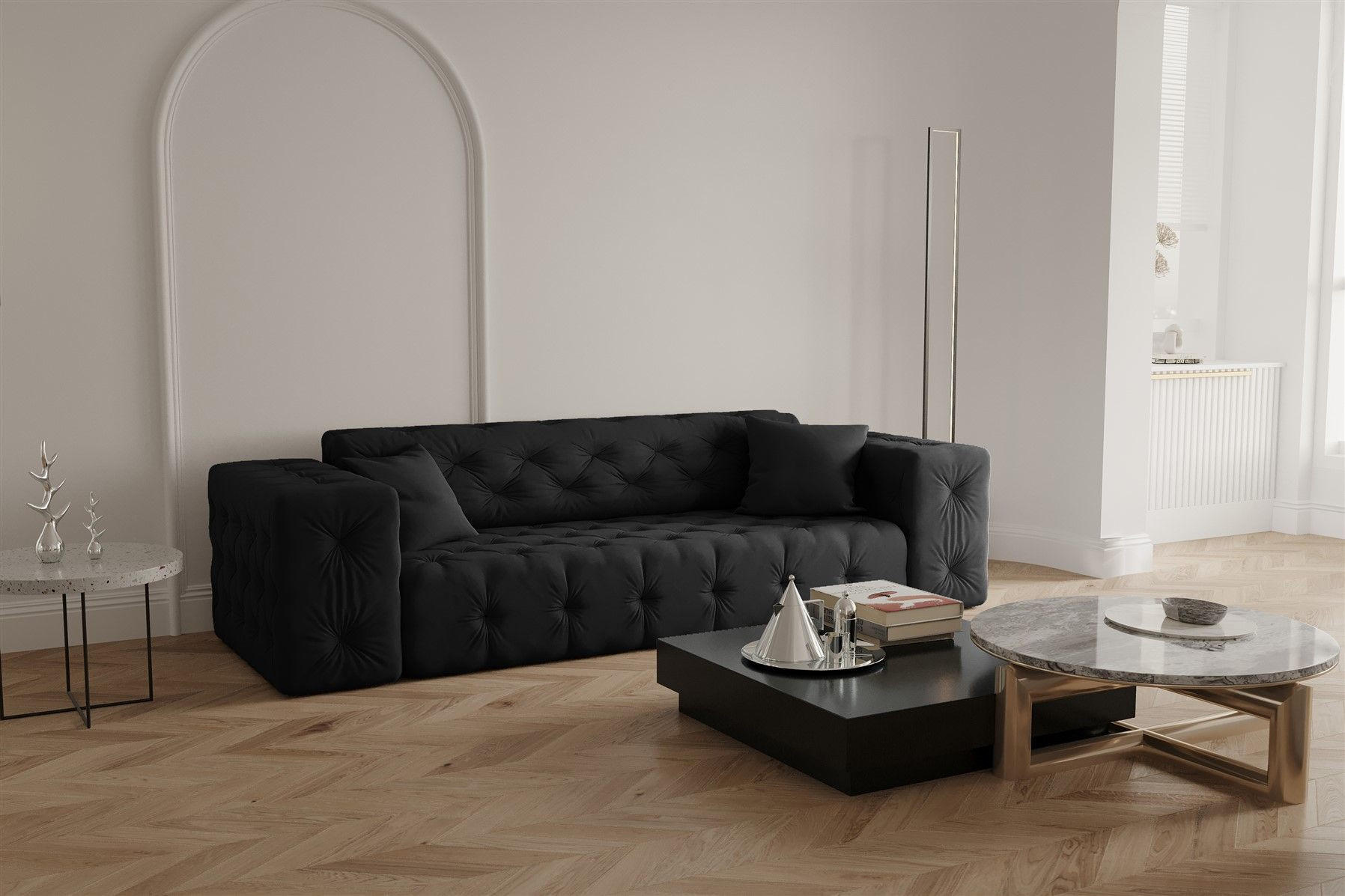 SOFA 3-sitzer Chantal - Schwarz, Holzwerkstoff/Textil (251/78/96cm) - Fun Möbel