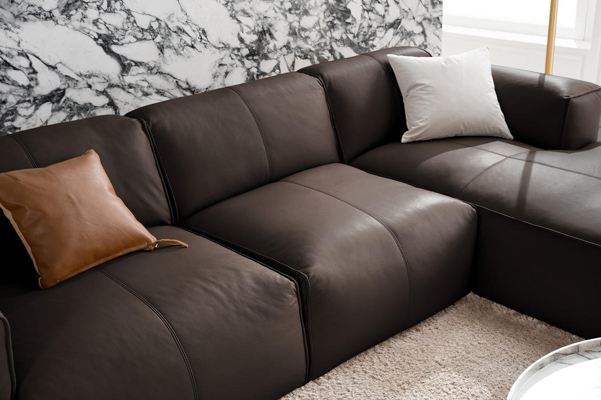 3-SITZER ECKSOFA mit Longchair - Dunkelbraun/Schwarz, Leder/Kunststoff (284/173cm) - home24