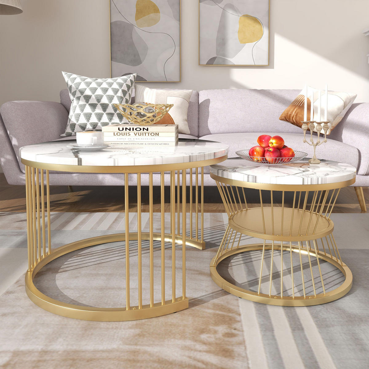 COUCHTISCH-SET, Weiß,77 x 77 cm/ 45 x 45 cm, 2 Teile - Weiß, Holzwerkstoff (70/70/45cm) - GENKI LIVING