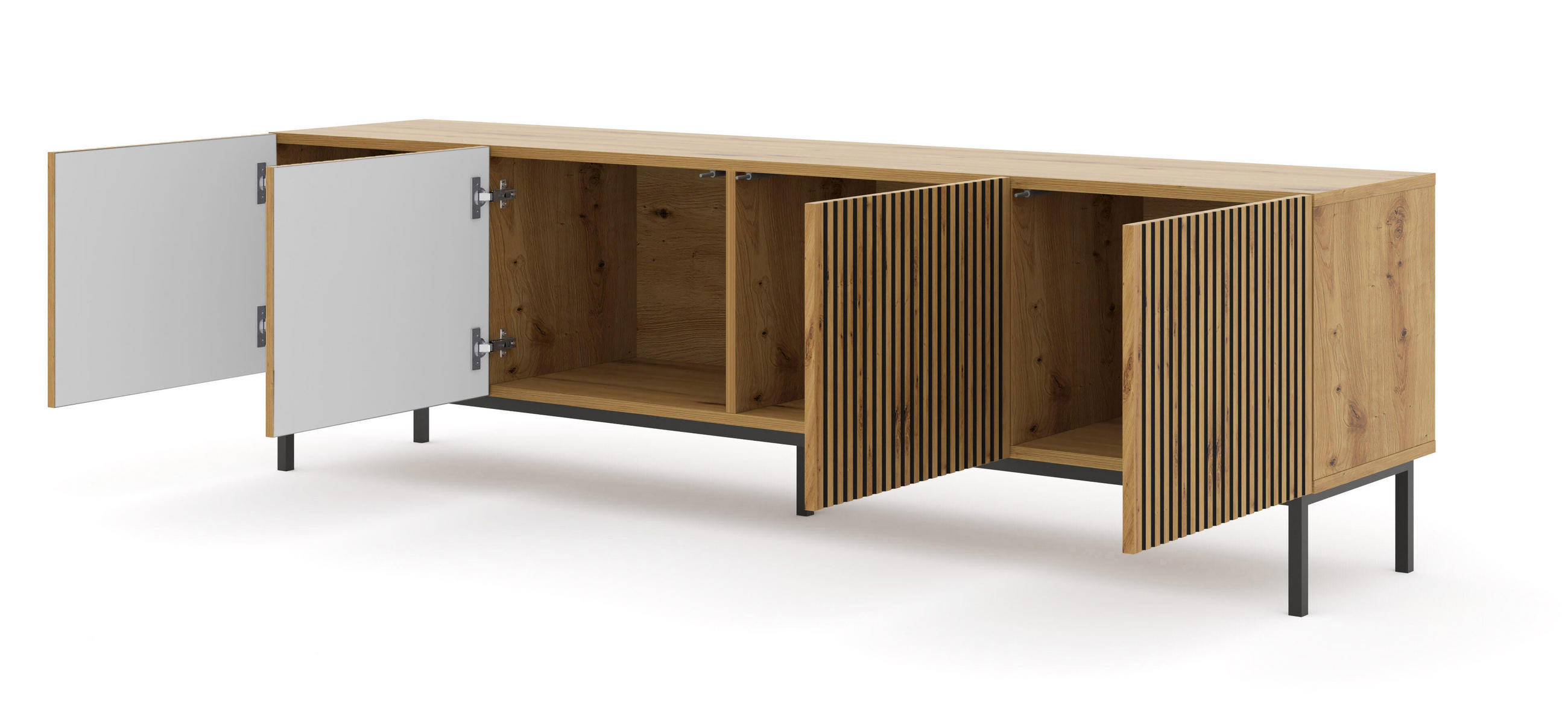 TV-LOWBOARD BEIGE - Beige/Schwarz, Holzwerkstoff (200/58/42cm) - FURNLUX