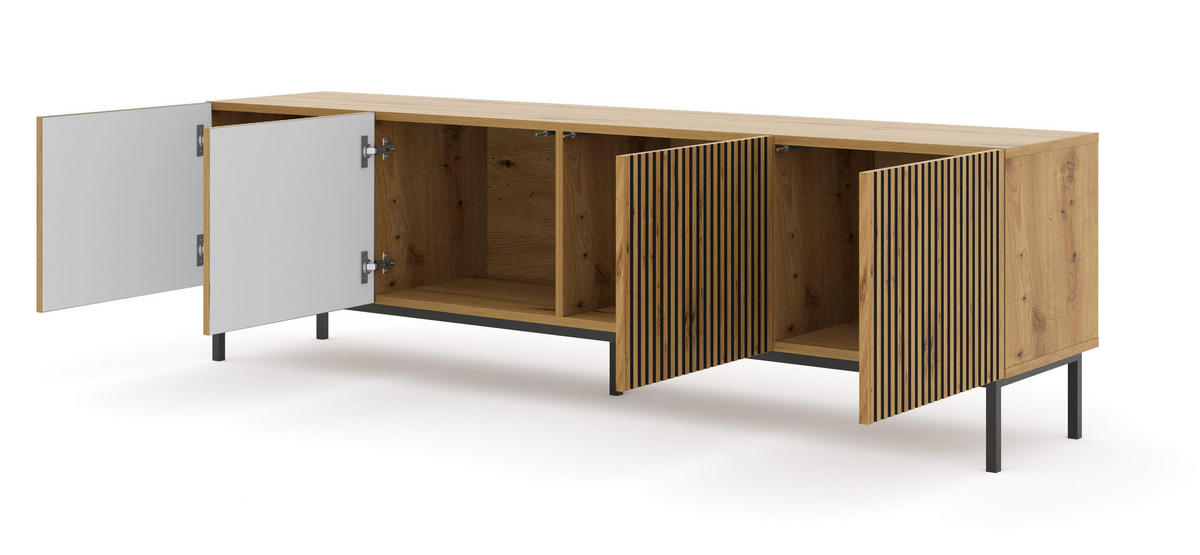 TV-LOWBOARD BEIGE - Beige/Schwarz, Holzwerkstoff (200/58/42cm) - FURNLUX
