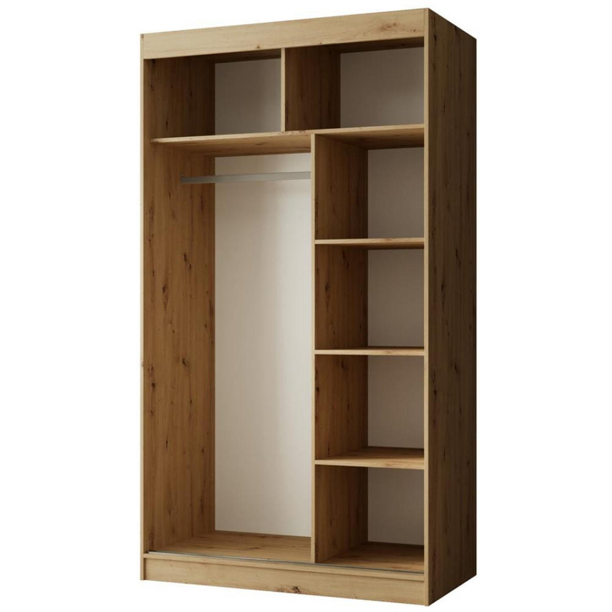 SCHWEBETÜRENSCHRANK Paco 120/215/61 2-türig eiche Craft mit Spiegel - Eichefarben, Holzwerkstoff (120/215/61cm) - Beautysofa