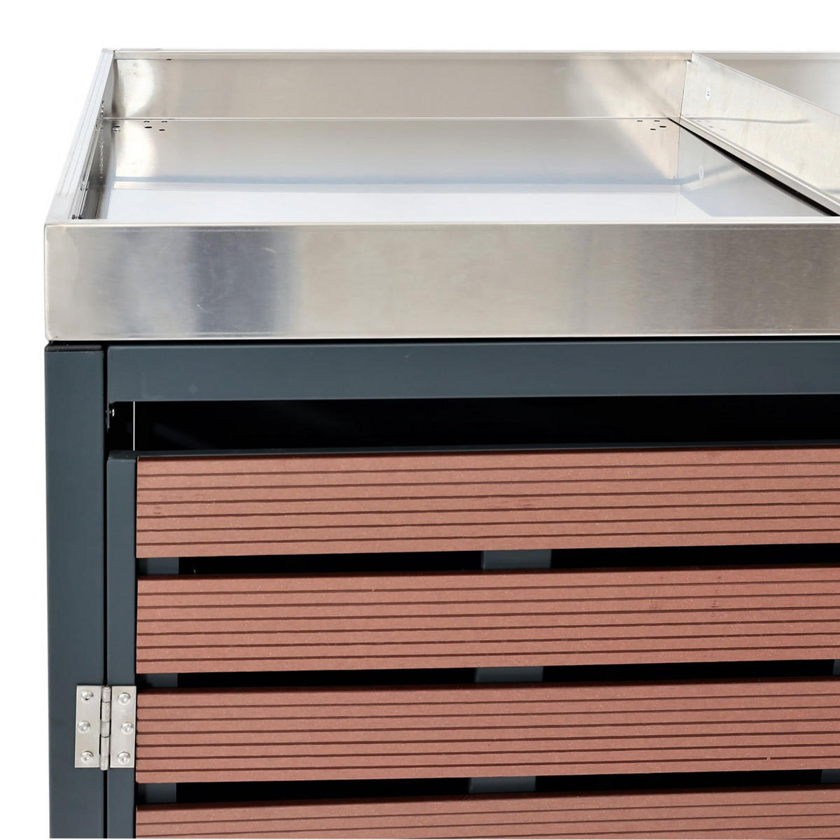 MÜLLTONNENBOX 4er mit Pflanzkasten HxBxT 124x265x84cm Walnuss-Holzoptik - Braun, Metall (265/124/84cm) - PROREGAL