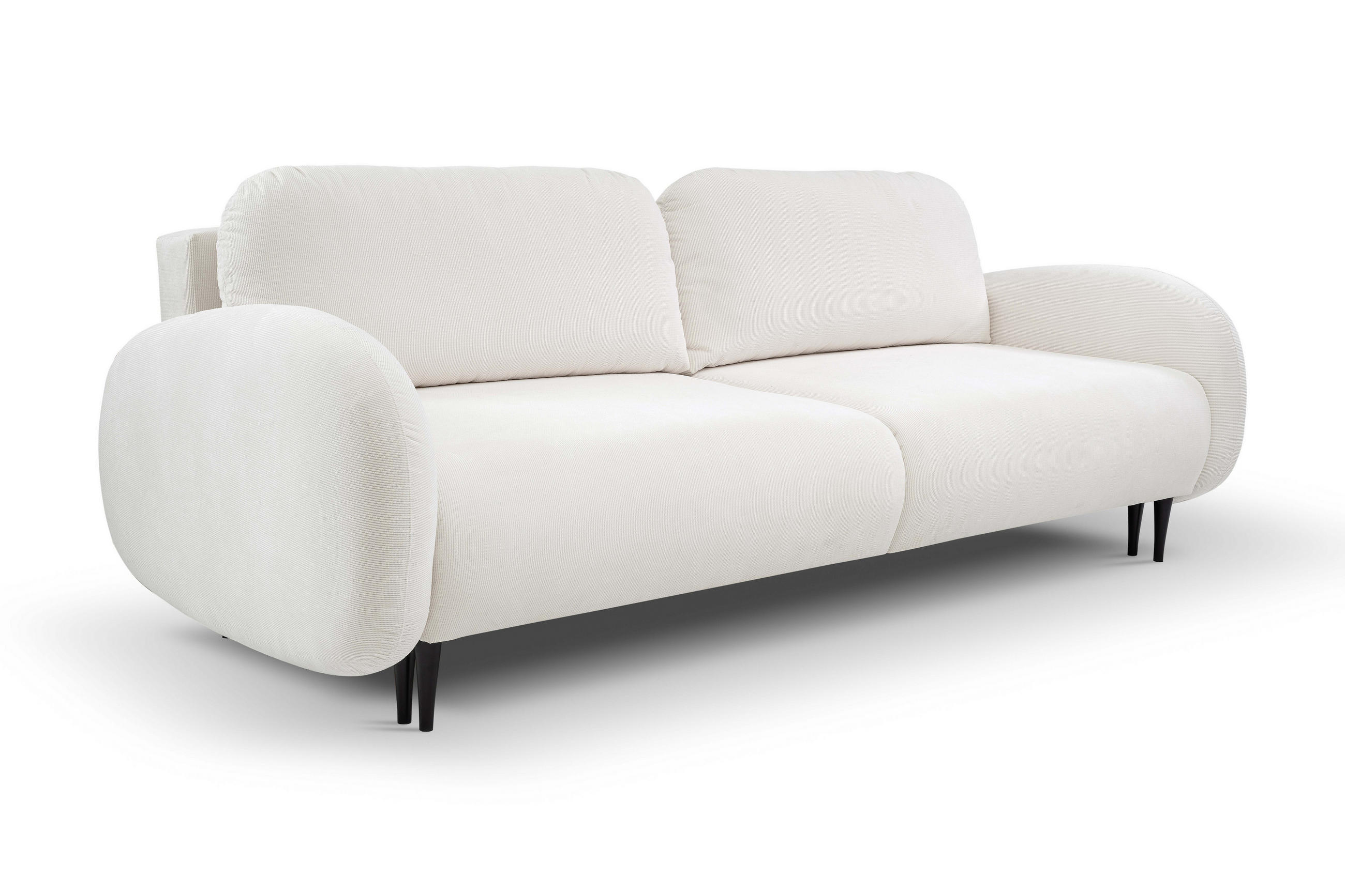 SOFA SOFT RunAgin Mit Schlaffunktion Und Bettkasten, PUR-Schaum, Schwarze Kunststofffüße, lose Rückenkissen, freistehend, 232x109x95 cm White - Weiß, Holz/Textil (232/95/109cm) - DomoHome