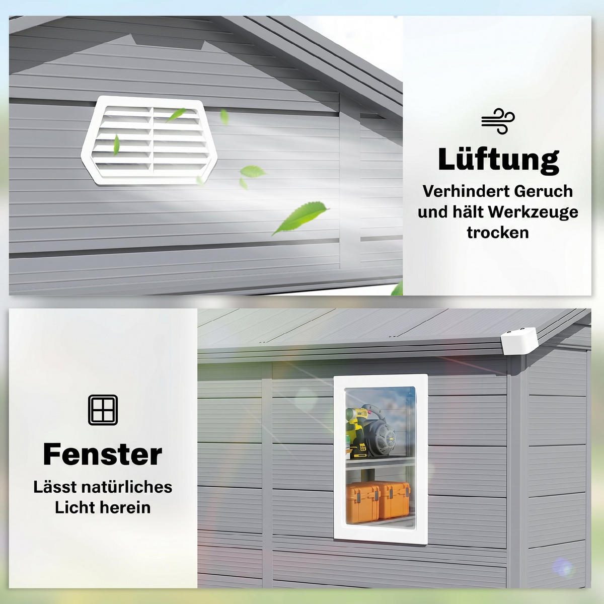 GERÄTEHAUS 4,1m³, Gartenhaus mit Pultdach, 240 x 190 x 180/228 cm, für Hinterhof - Grau, Kunststoff (190/228/240cm) - Outsunny