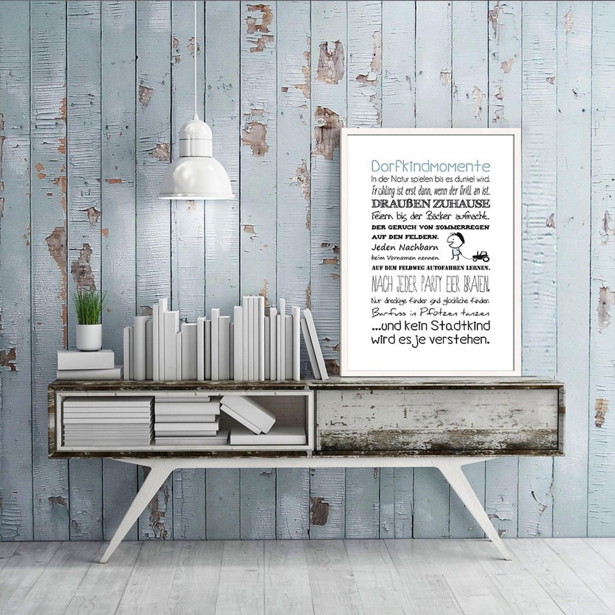 BILD mit Rahmen 51x71 cm Spruch: Dorfkind - Blau, Holz (51/71cm) - artissimo