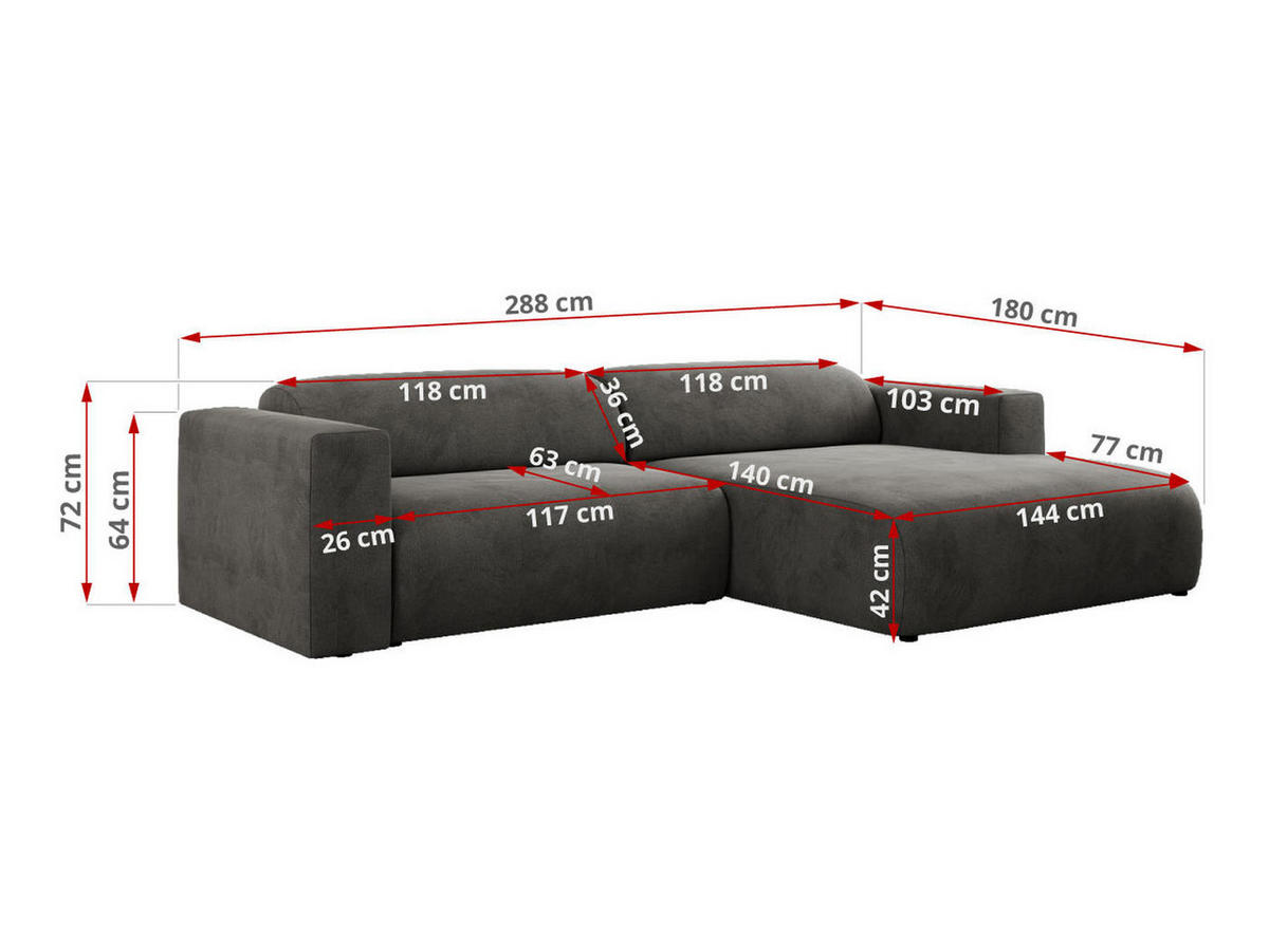 ECKSOFA PASADENA Dunkelgrau Velvet - Links Seite - Dunkelgrau/Schwarz, Kunststoff/Textil (288/180cm) - MKS