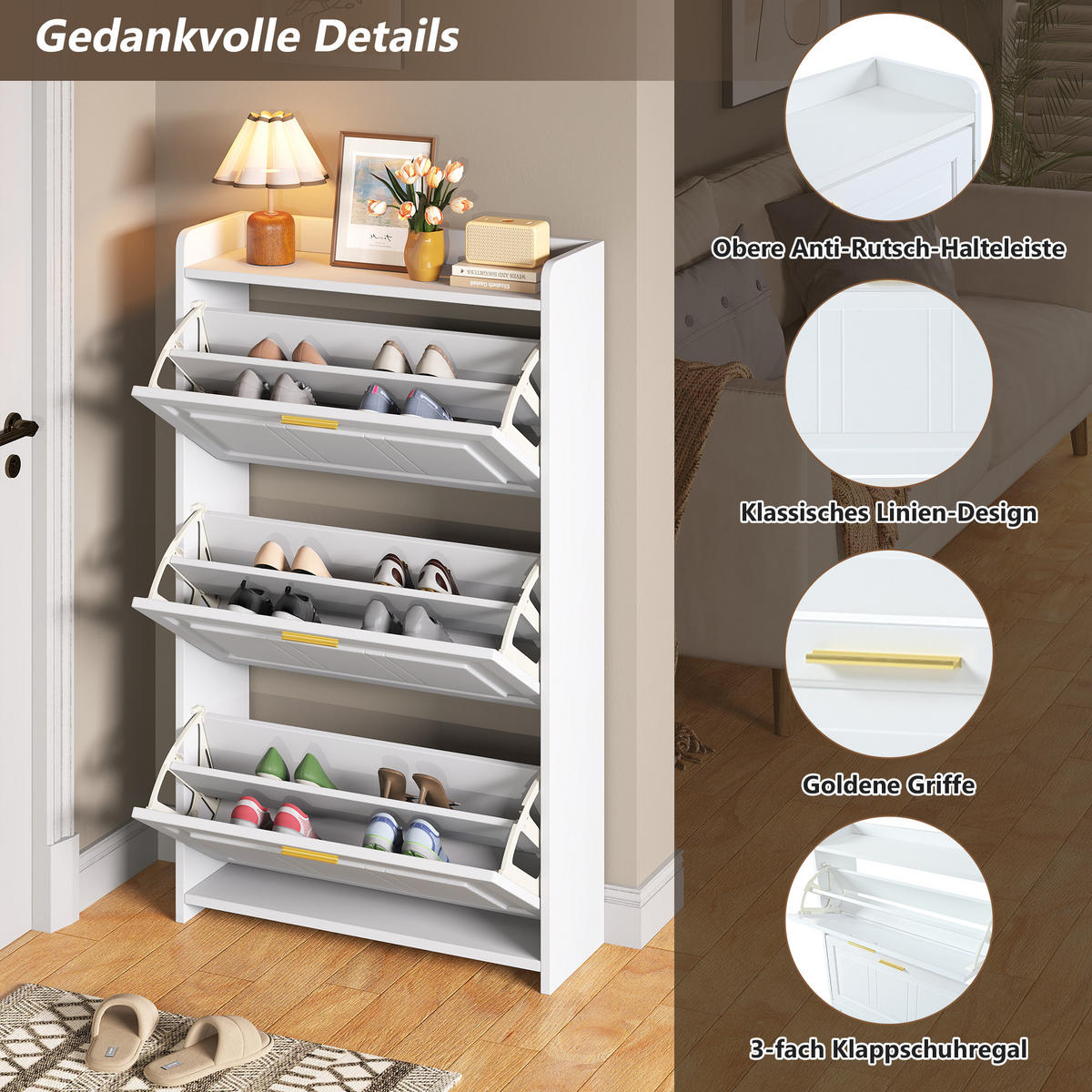 SCHUHSCHRANK 70/24/120 cm weiß aus MDF und Spanplatte mit 6 Fächern - Weiß, Holzwerkstoff (70/120/24cm) - OKWISH