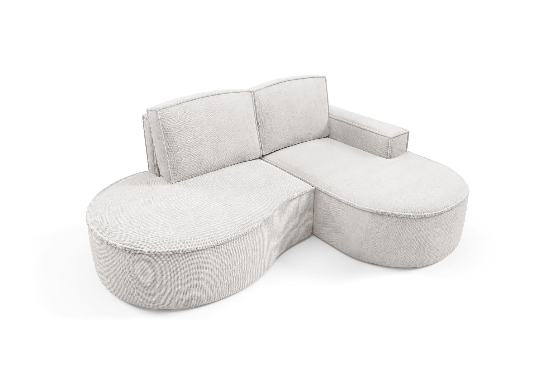 ECKSOFA Flow Weiß, mit Kissen in Curio Stoff, rechte seite - Weiß, Holzwerkstoff/Textil (210/157cm) - Bettso