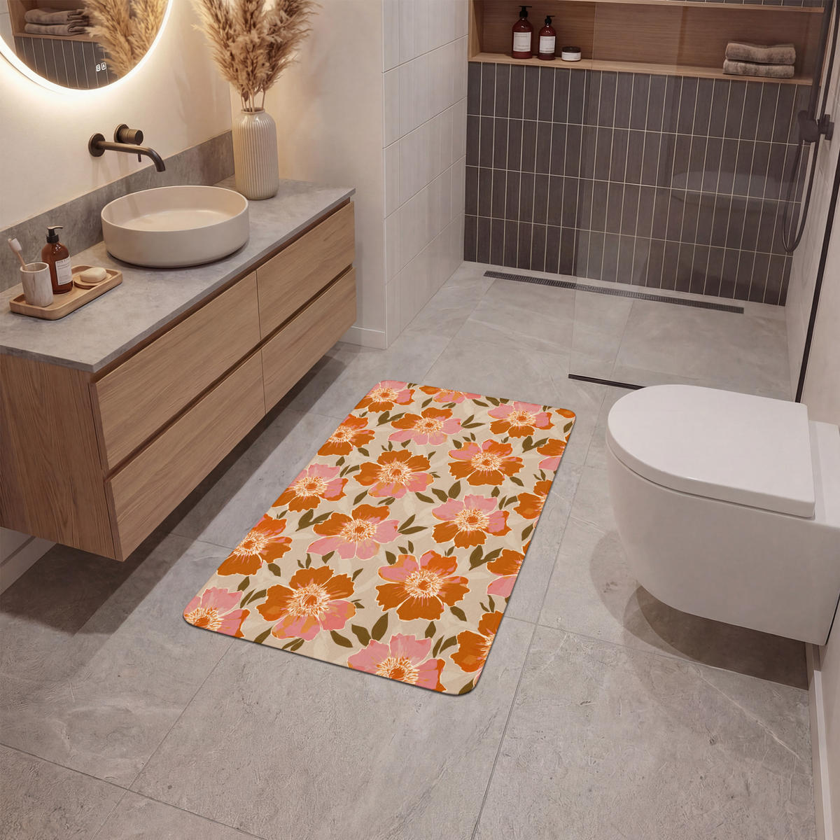 KÚPEĽŇOVÁ PREDLOŽKA Kvety - Motív - Retro 60x90 cm - viacfarebná, textil/plast (60/90cm) - OnlyWow