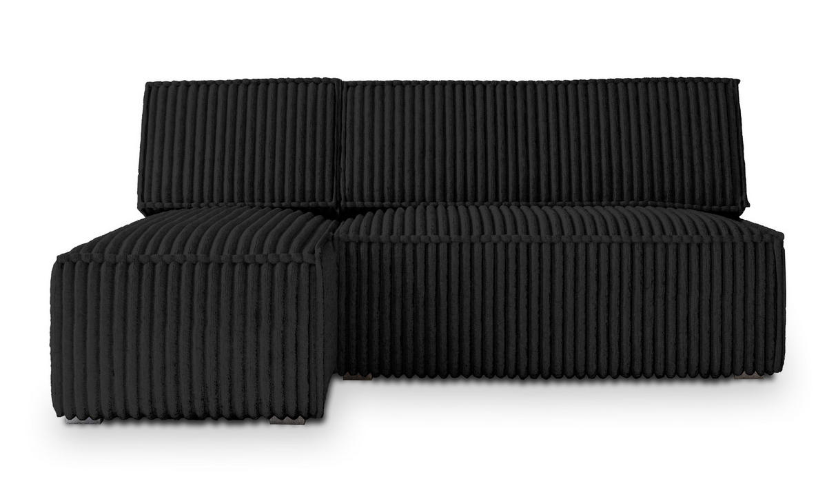 ECKSOFA BRISO T Schwarz Kordstoff mit Schlaffunktion - Schwarz, Holz (200/140cm) - MASSENO
