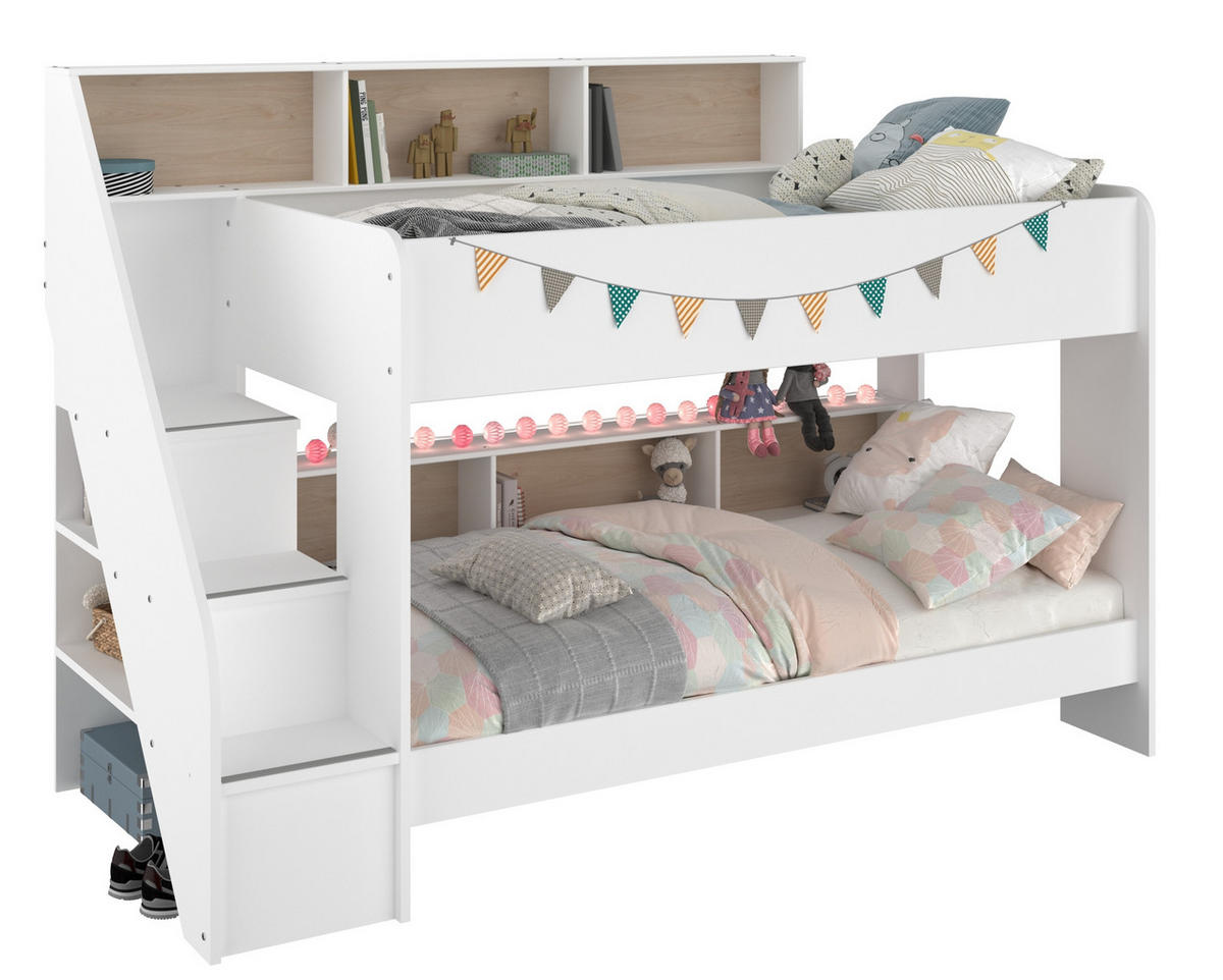 ETAGENBETT 2x Bett je 90 x 200 cm Lattenrost und Stauraum - Weiß, Holz/Holzwerkstoff (90/200cm) - Parisot Meuble