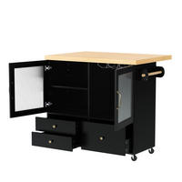 KUCHYŇSKÝ ostrůvek z MDF 100x70x91,5 cm černá/přírodní na kolečkách s výklopnou deskou a úložným prostorem - černá, kompozitní dřevo (100/91.5/70cm) - Modfu