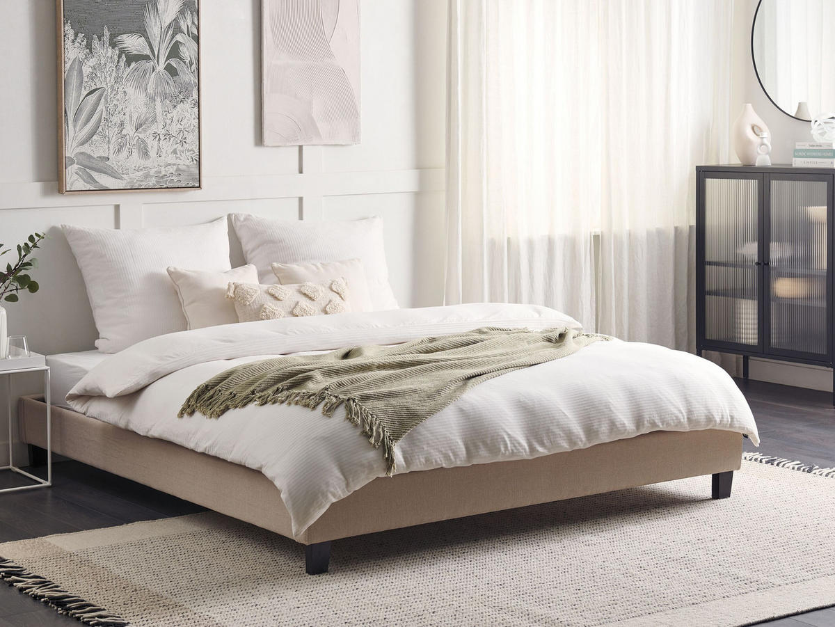 POLSTERBETT mit Lattenrost 180x200 cm Beige Roanne - Beige, Textil (180/200cm) - Beliani