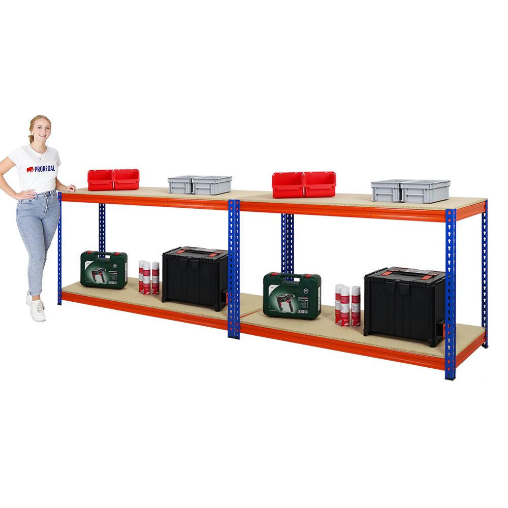 WERKBANK Strong Beast 5er-Set mit 5x 90x150x60 cm Fachlast 500 kg Blau-Orange - Orange, Metall (750/90/60cm) - PROREGAL