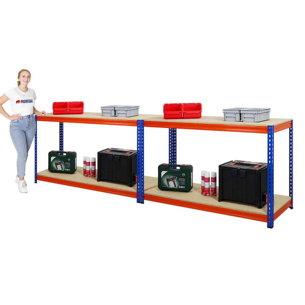 WERKBANK Strong Beast 5er-Set mit 5x 90x150x60 cm Fachlast 500 kg Blau-Orange - Orange, Metall (750/90/60cm) - PROREGAL