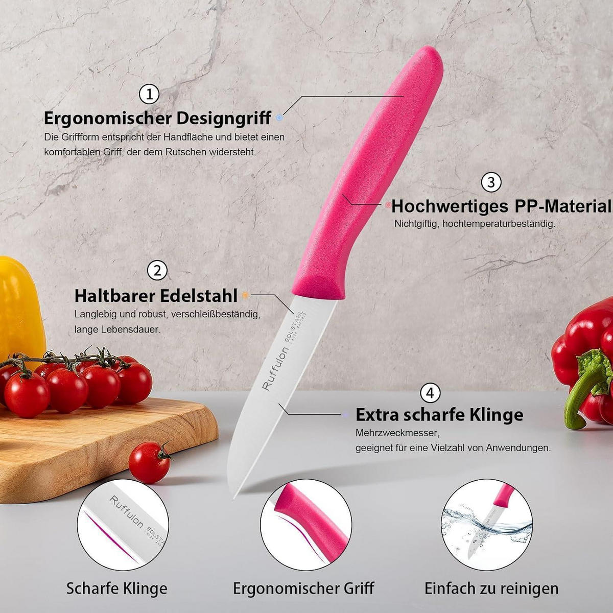 KÜCHENMESSER Set 6-teilig Rosa 3 Zoll - Rosa, Metall (19cm)