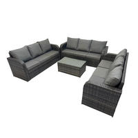 GARTENMÖBELGARNITUR mit KISSEN Polyrattan Dunkelgrau 9-Sitzer - Dunkelgrau/Grau, Glas/Kunststoff - Fimous