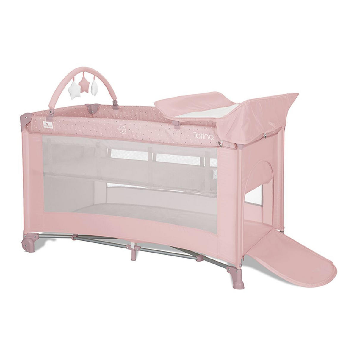 REISEBETT Torino plus 2 pink Wickelauflage Spielbogen Räder faltbar - Rosa, Kunststoff (70/127cm) - Lorelli