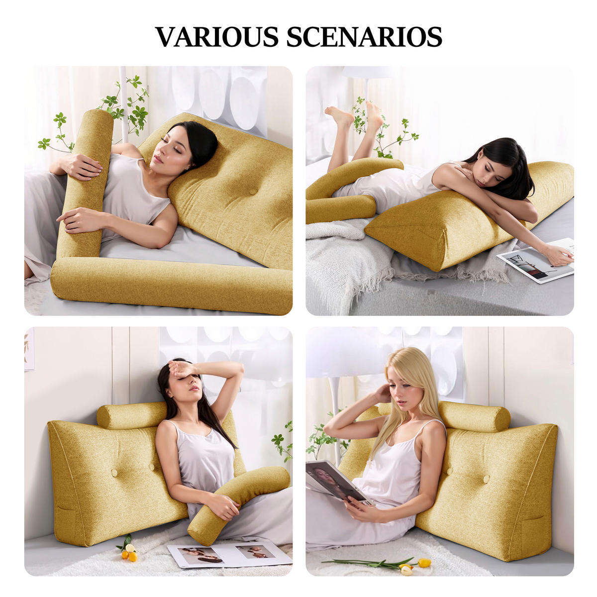 KEILKISSEN mit einem runden Kissen 2er-Set Leinen gelb 140cm - Gelb, Textil (20/140cm) - Vercart