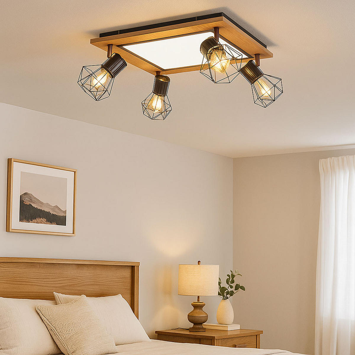 LED DECKENLEUCHTE MDF Schwarz Holzoptik - Schwarz, Metall (45/45/22.5cm) - Globo Lighting