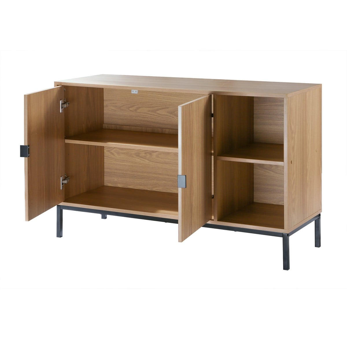 SIDEBOARD mit 2 türen und 2 offenen fächern in holzrillenoptik tara 40/72/110 cm - Eschefarben, Holzwerkstoff (110/72/46cm) - Calicosy