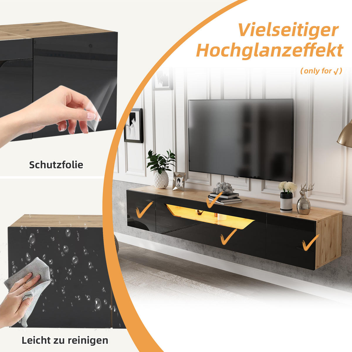 LOWBOARD Verona Schwarz Naturfarben 180/37/36 cm - Beige, Holzwerkstoff (180/36/37cm) - PANGIVO
