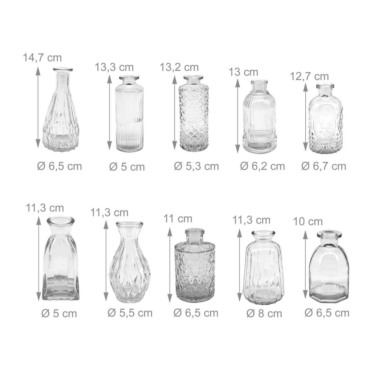 10xVASEN - Transparent, Glas (14.5cm) - Relaxdays