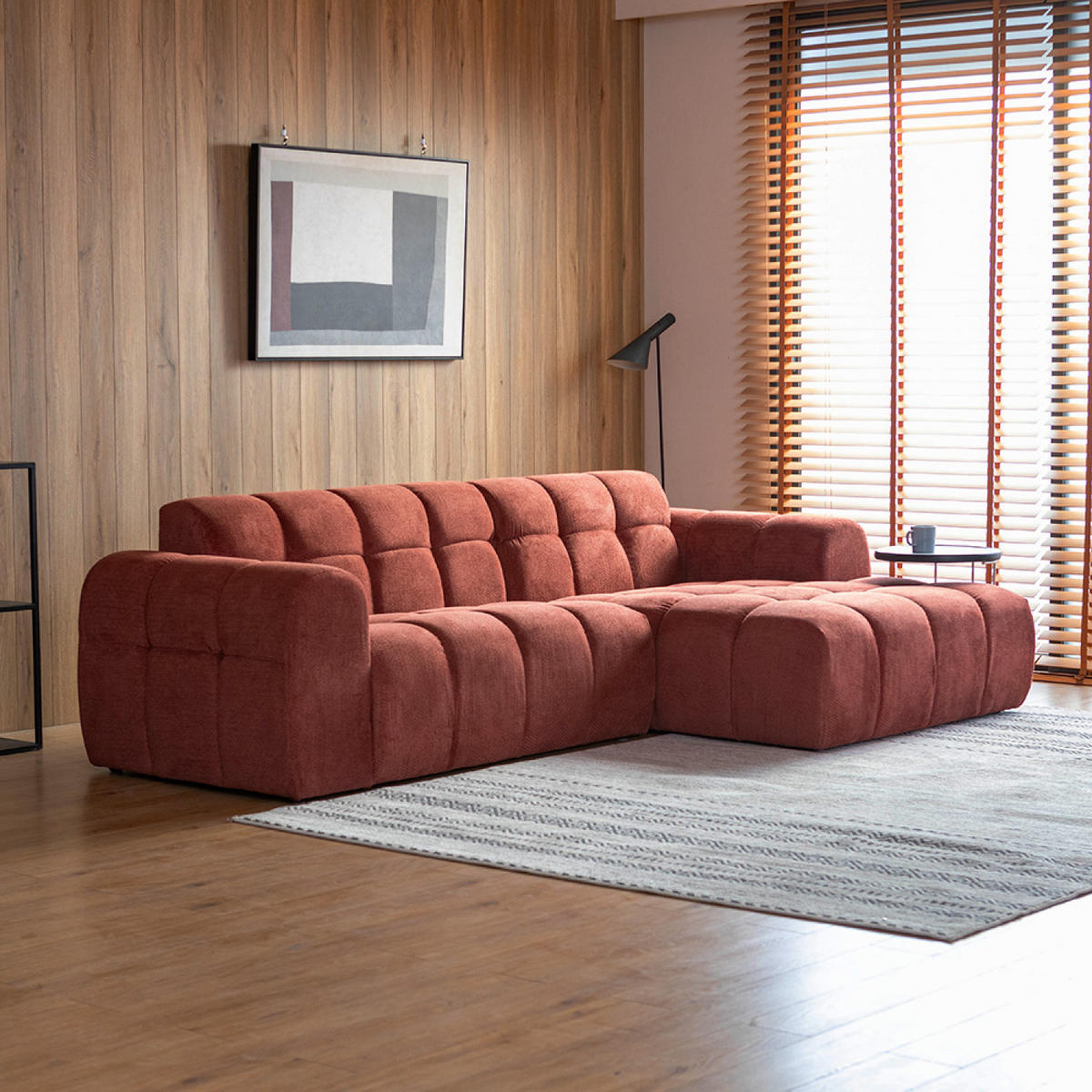 ECKSOFA salford terrakotta 3-sitzer samt - Terracotta, Holz (262/145cm) - Concept Usine