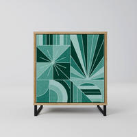 SIDEBOARD HARMONIC GRID, Eichefarben, 57,5x42x67,5 cm, Schwarze Metall-Rahmenfüße - Eichefarben/Multicolor, Holzwerkstoff/Metall (57.5/67.5/42cm) - SpaceRebels