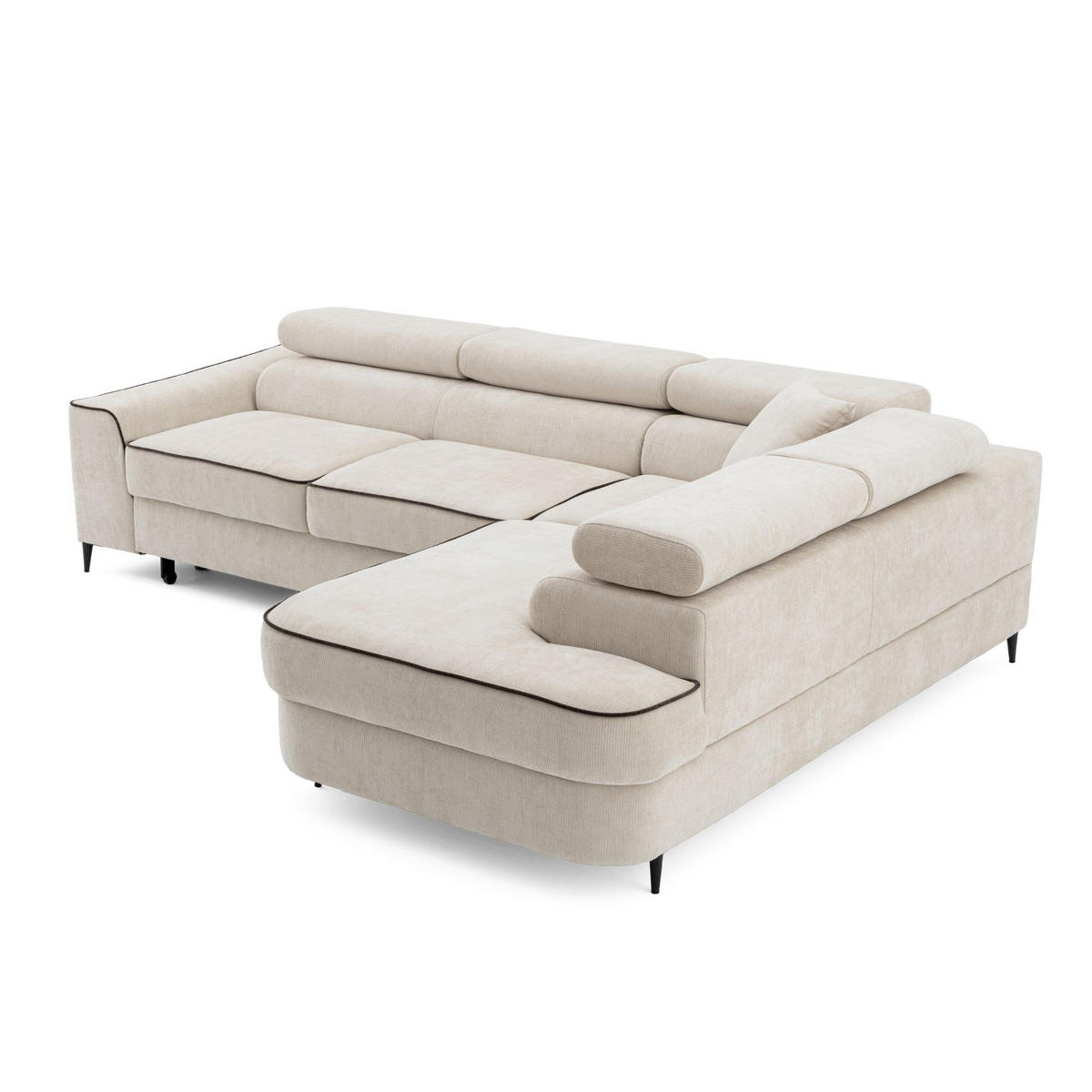 ECKSOFA EVER L Rechts mit Schlaffunktion 193x126 Chenille Beige - Beige/Schwarz, Holz/Textil (204/267cm) - Muffo