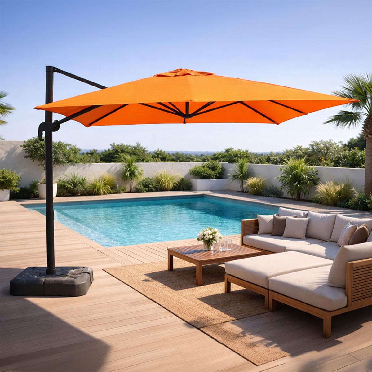 SONNENSCHIRM Palatino Orange Quadratisch 3 x 3 cm Deportiert Rotierbar um 360 - Orange, Metall (300/300cm) - Concept Usine
