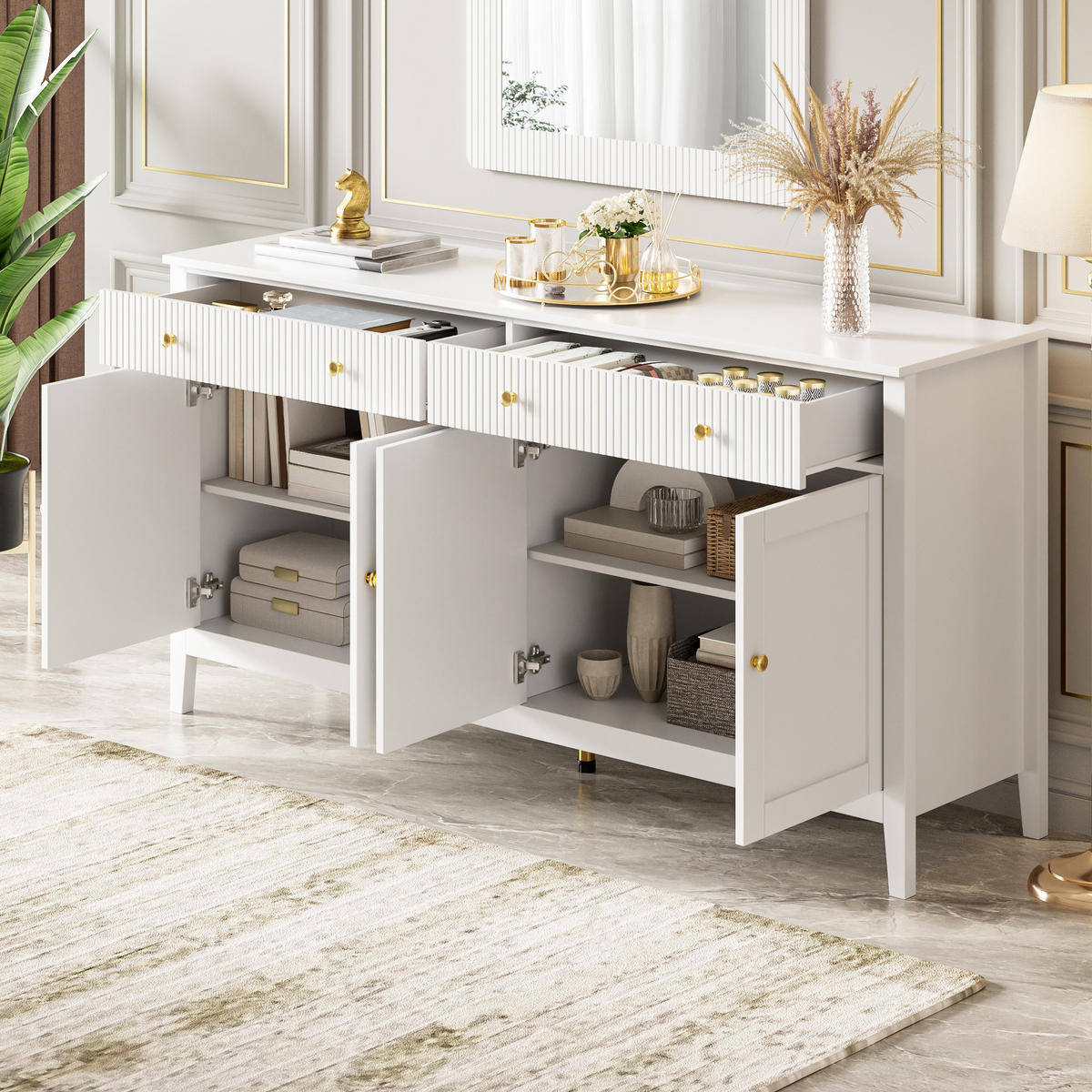 SIDEBOARD weiß 2 Schubladen 4 Türen - Weiß, Holz (160/82/40cm) - Fortuna Lai