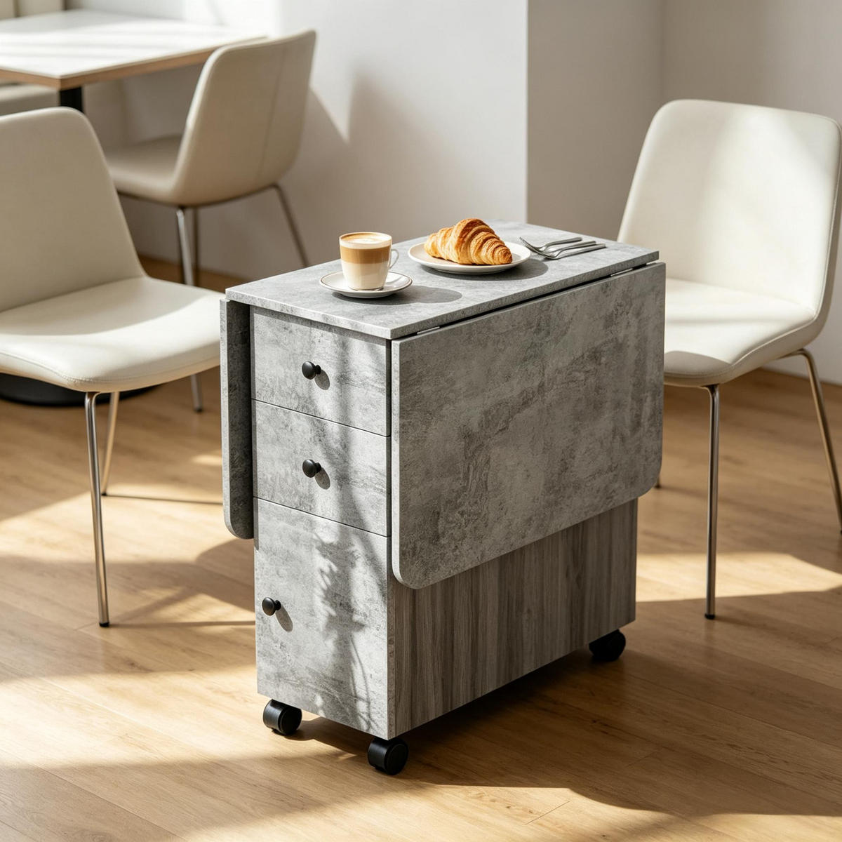 KLAPPTISCH 60-120/60/76,5 cm mit Rollen und Schubladen DE-39943 Grau - Grau, Holzwerkstoff (60/120/76.5cm) - ComfortXL
