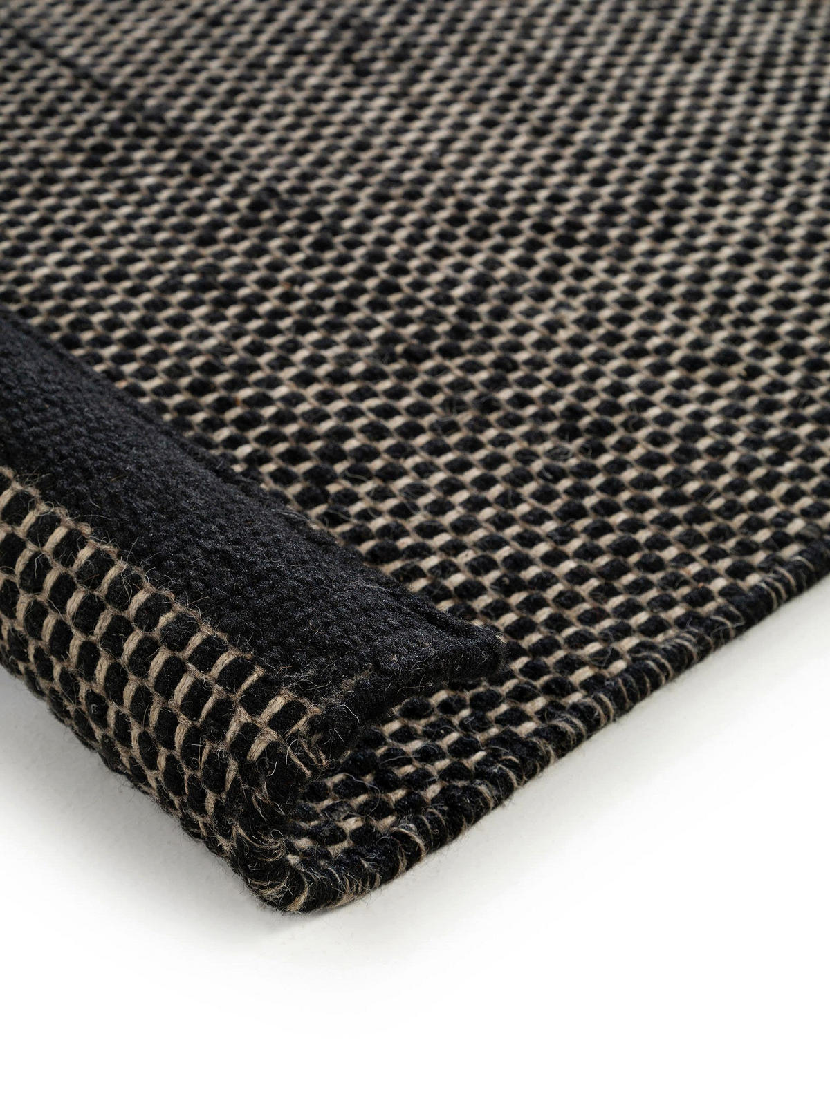 WOLLTEPPICH-LÄUFER Rocco Schwarz/Weiß 80x250 cm - Schwarz, Textil (80/250cm) - benuta Pure