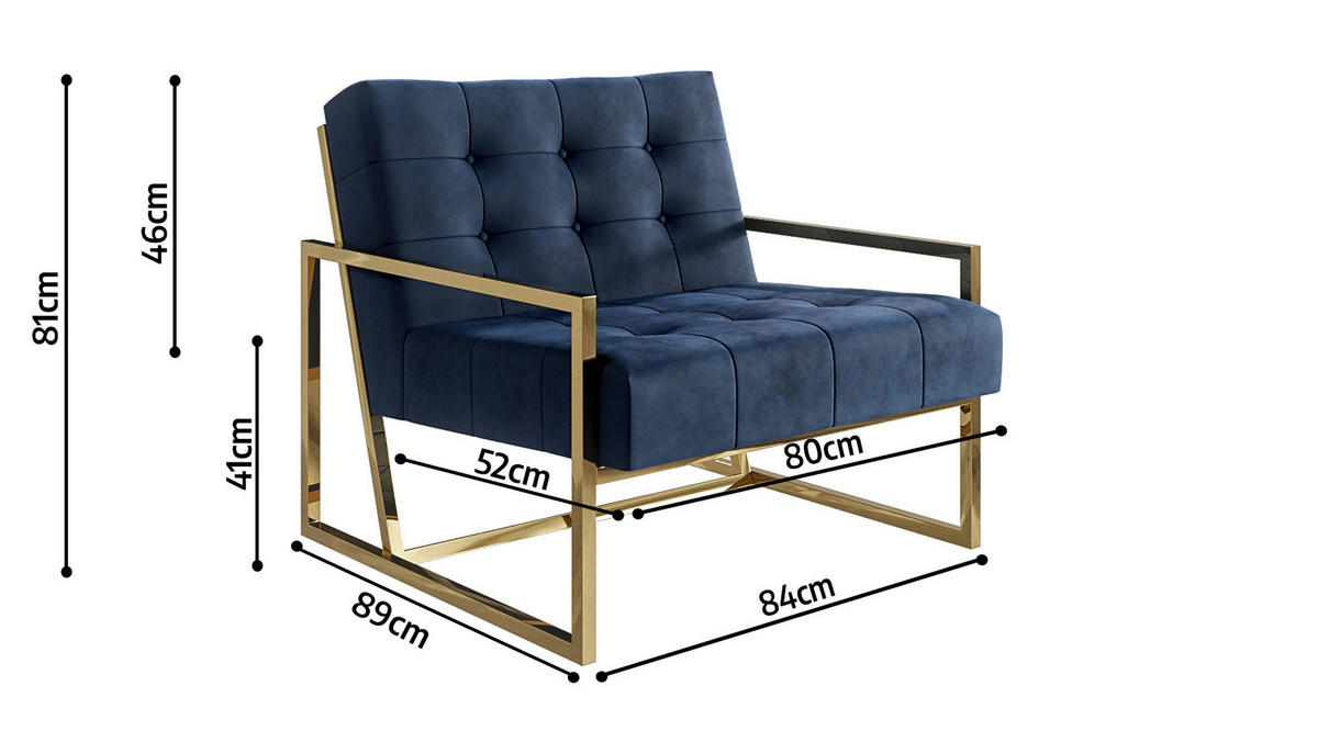 LOUNGESESSEL Duban Blau Samtstoff - Goldfarben/Dunkelblau, Holz/Textil (84/81/89cm) - S-Style Möbel
