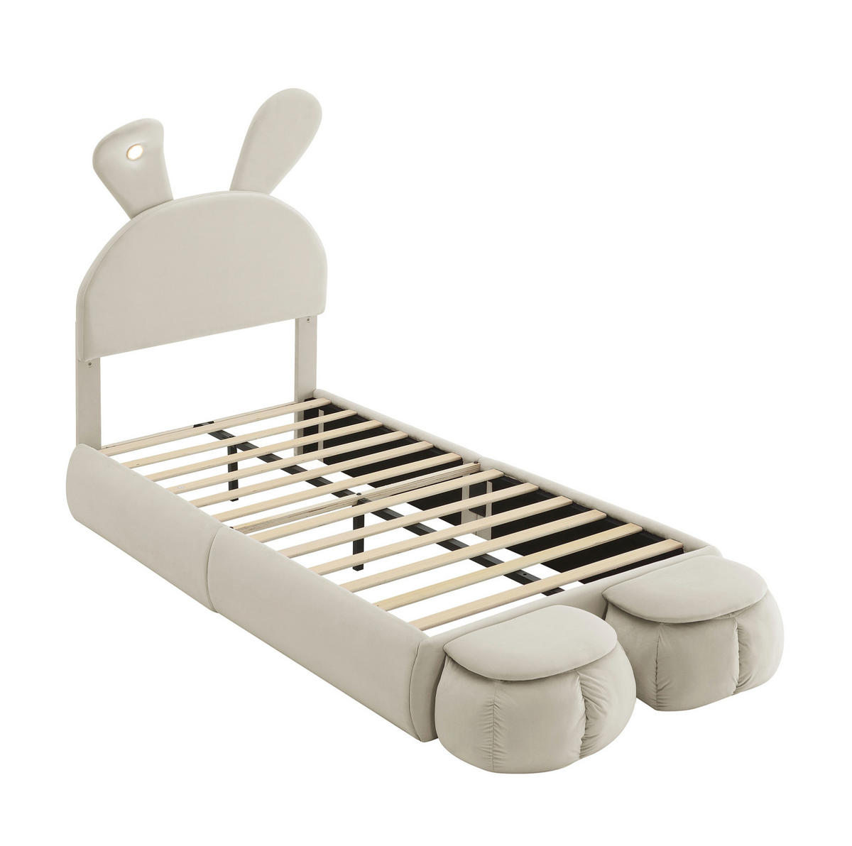 POLSTERBETT 90/200 cm Beige aus Samt mit LED-Beleuchtung - Beige, Textil (90/200cm) - OKMYHOME