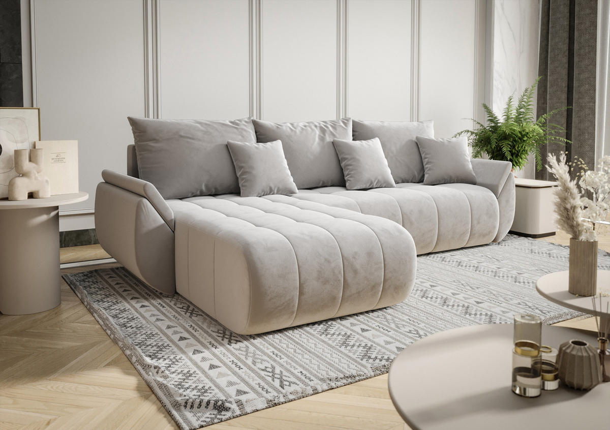 ECKSOFA mit Schlaffunktion TOKYO L Monolith 84 Links - Hellgrau, Textil (280/185cm) - Bedante