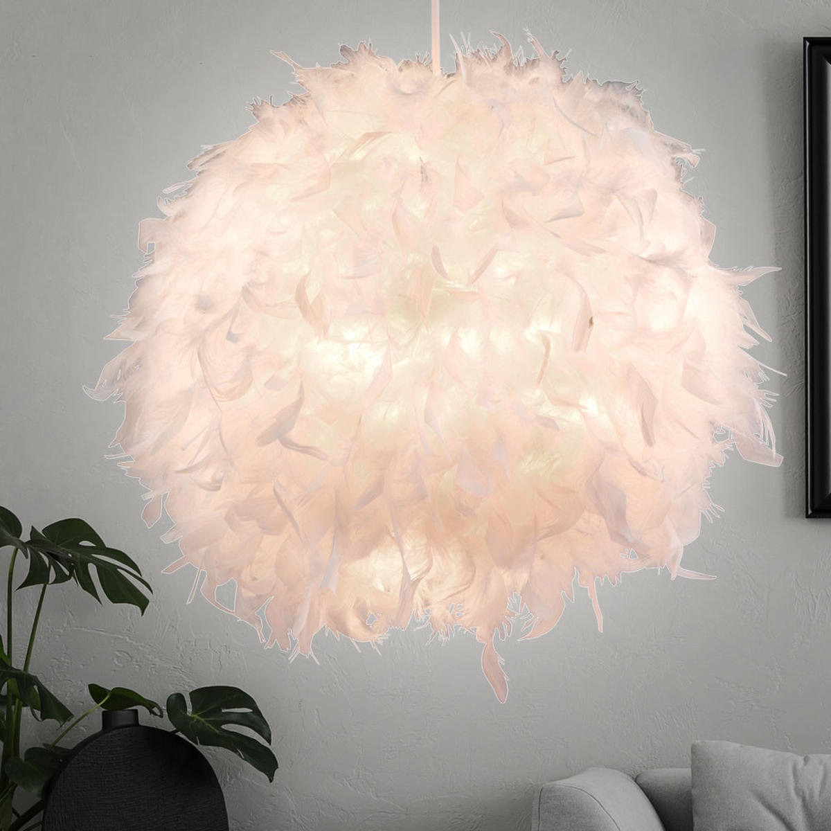 LED HÄNGELEUCHTE Feder-Kugel Weiß - Weiß, Metall (45/45/120cm)